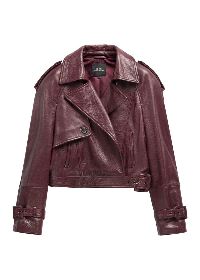 Burgundy short women's leather jacket KURDS-0615-4E(Z26)