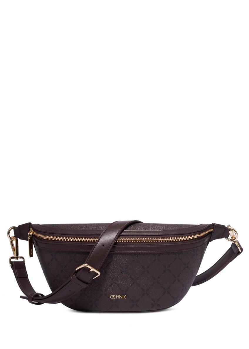 Brown monogrammed waist bag TOREC-0981-1P(Z26), front product view on white background.