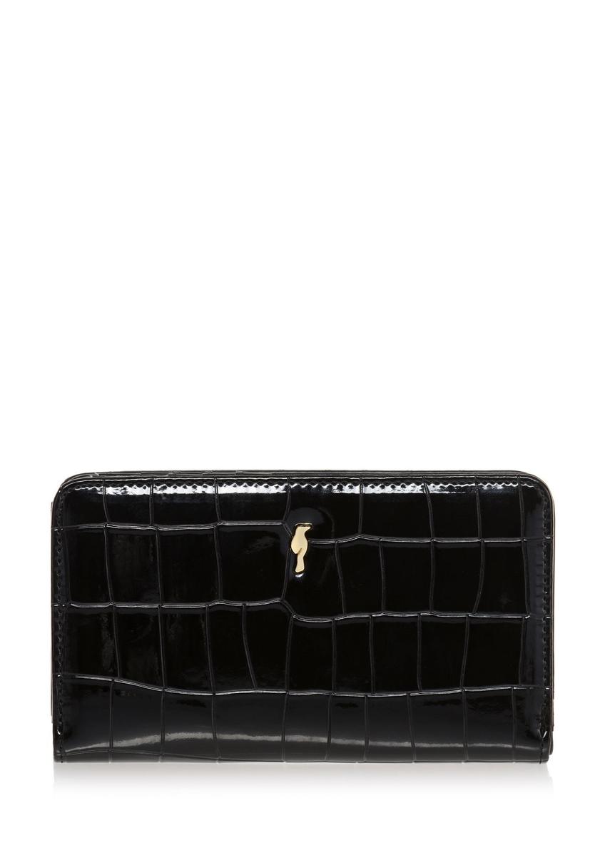Black croco women's wallet POREC-0353A-9G(Z26) front product view on white background.