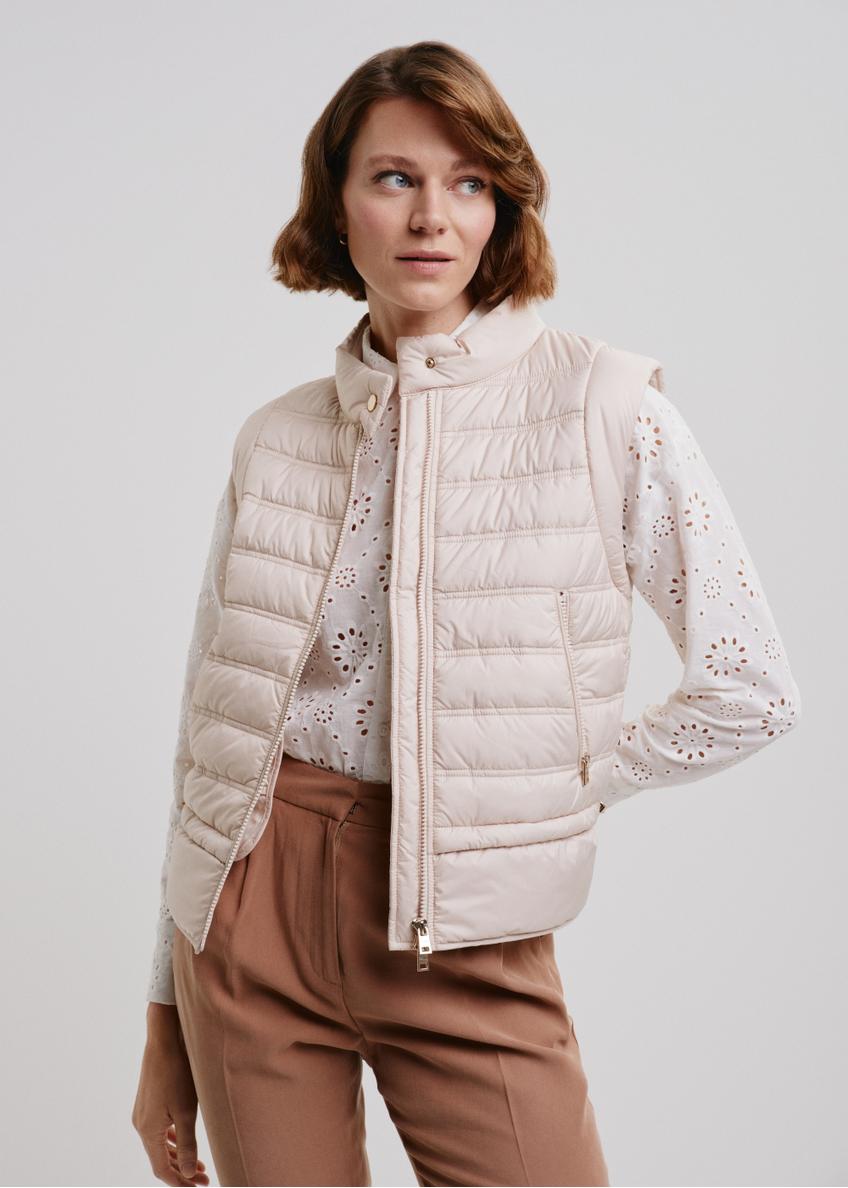 Women's beige quilted sleeveless jacket KAMDT-0026-80(W24)-01