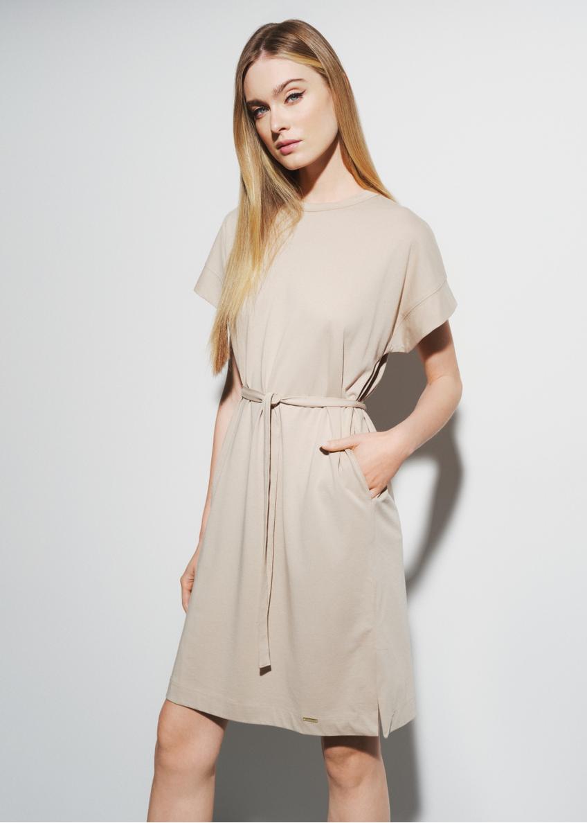 Beige dress with belt SUKDT-0158-80(W23)-01