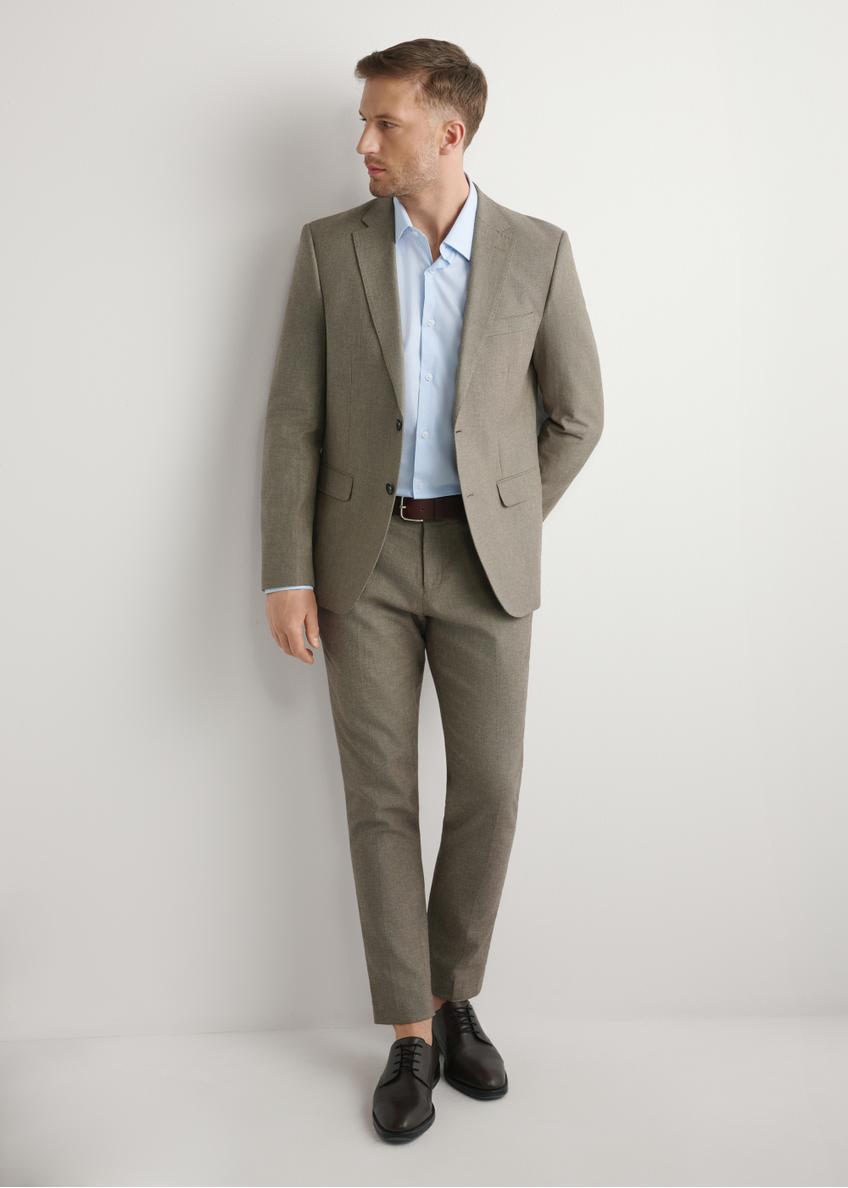 Men's dark brown suit trousers SPOMT-0098-1I(W26), front view of the product on the model. Full body visible.