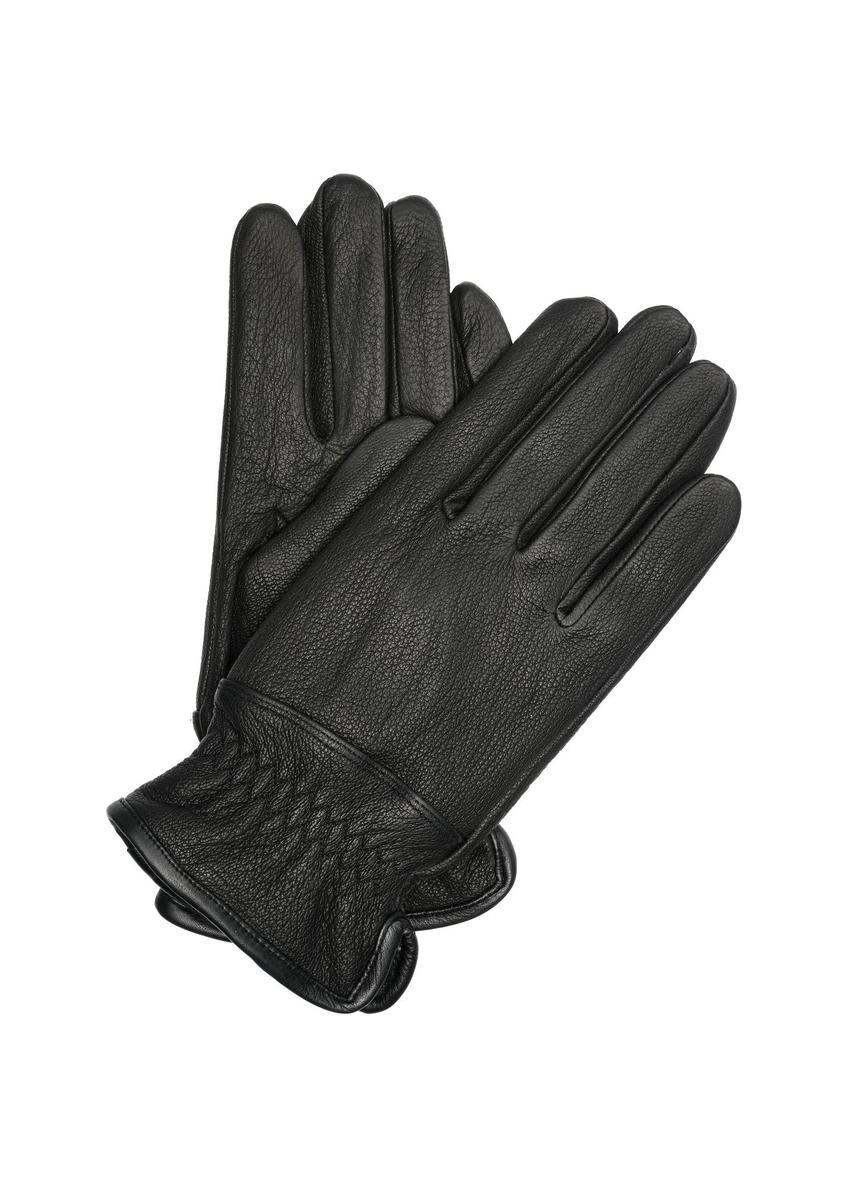 Men's black leather gloves REKMS-0078A-99(Z25), front product view on white background.