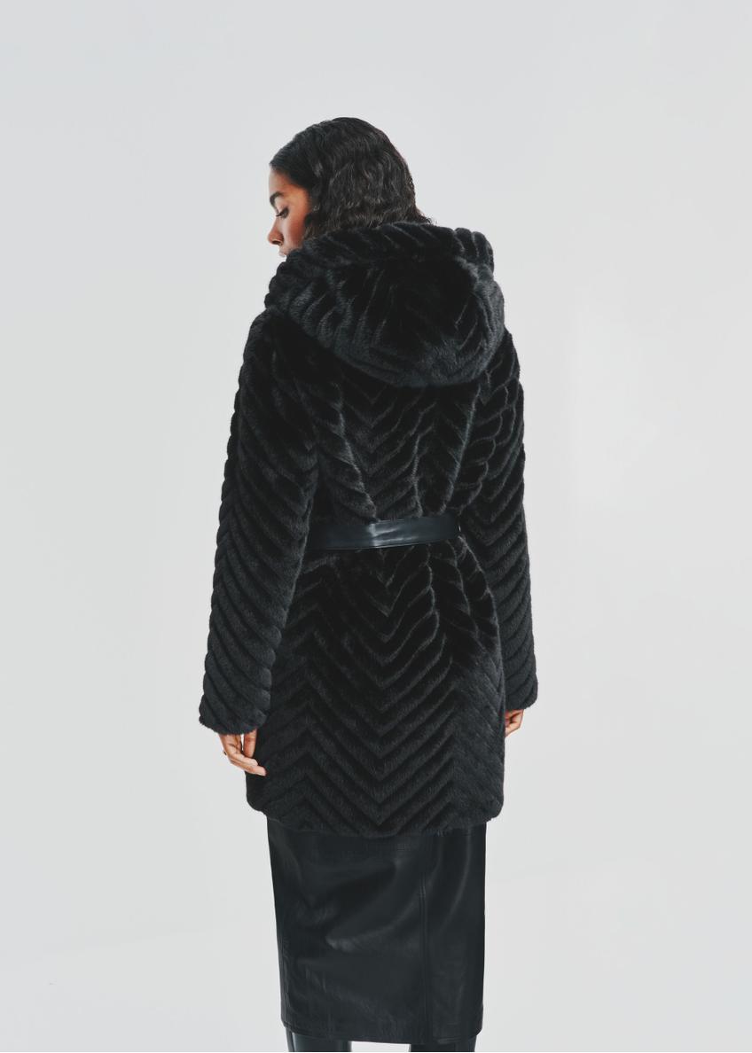 Black women's fur coat with belt  FUTDP-0046-99(Z24)