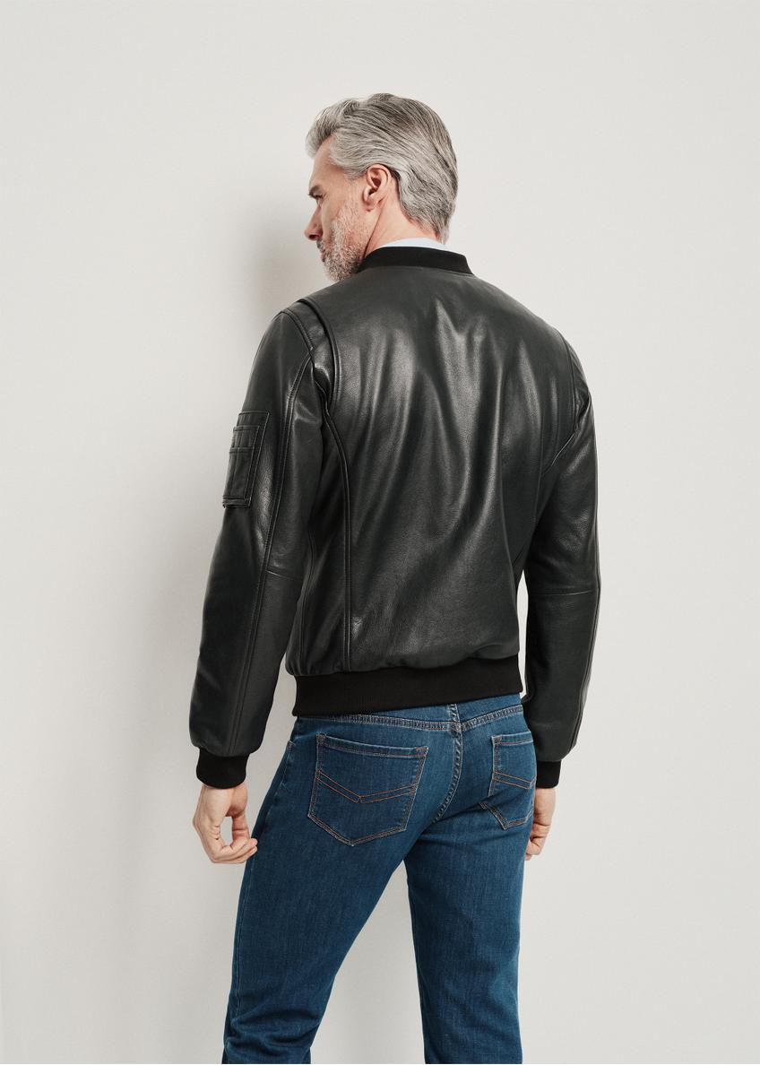 Men's black leather bomber jacket KURMS-0336-1375(W24)