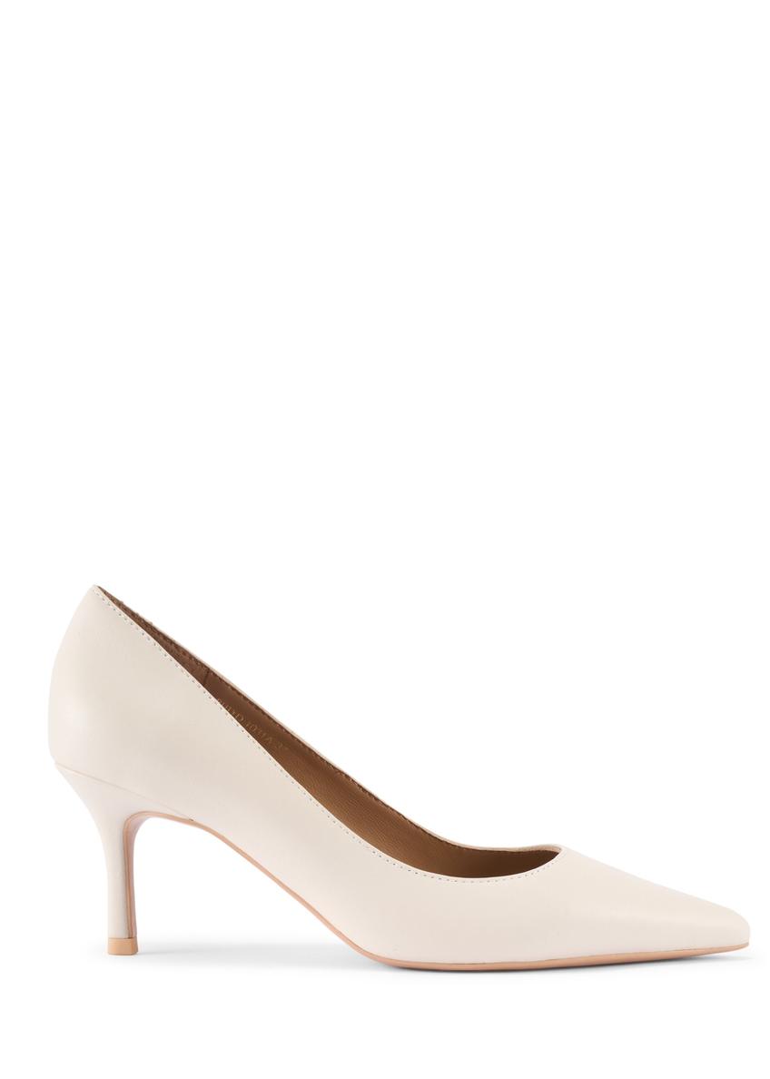 Cream leather women's pumps BUTYD-1031A-0B(W26), side product view on white background.