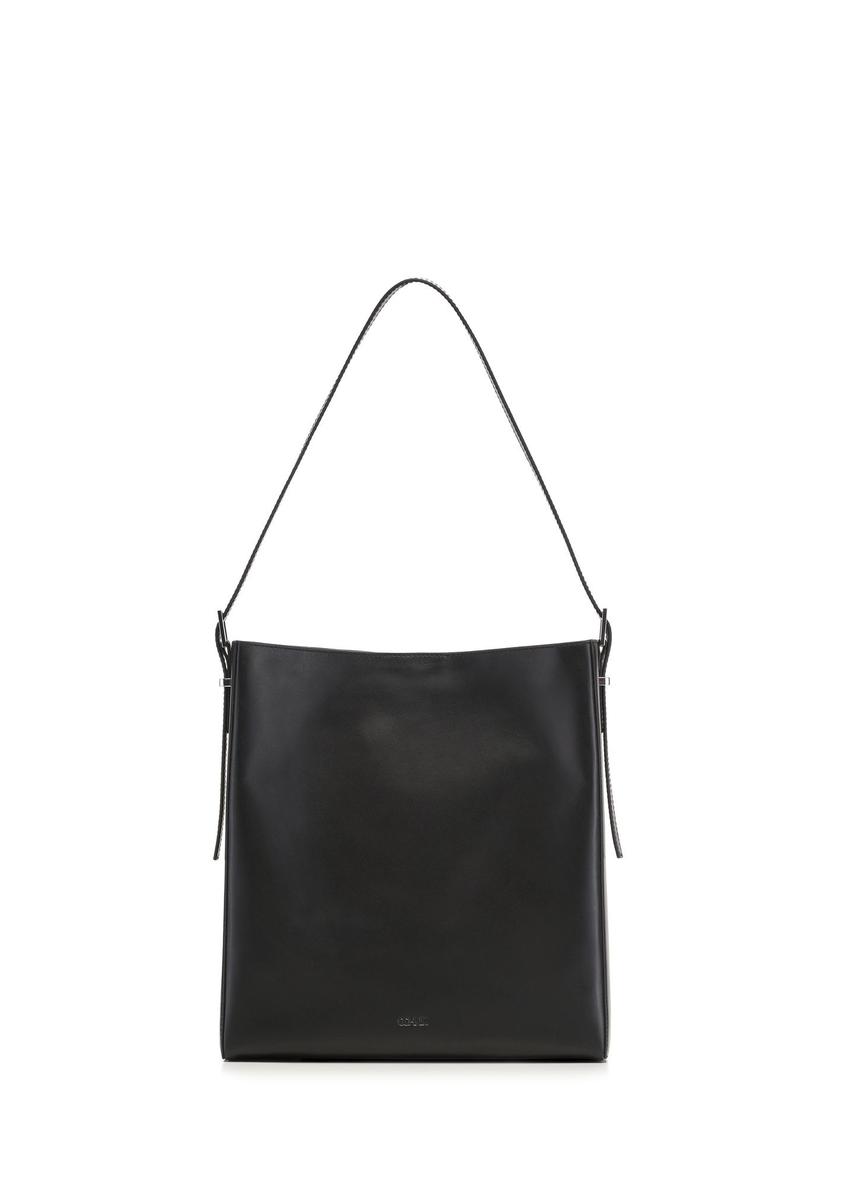 Black leather shopper bag TORES-1436-99(Z26) - front product view, on white background.