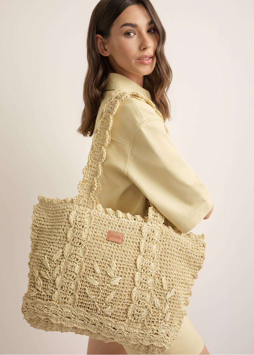 Light beige straw shopper bag TOREC-1222-1E(W26)