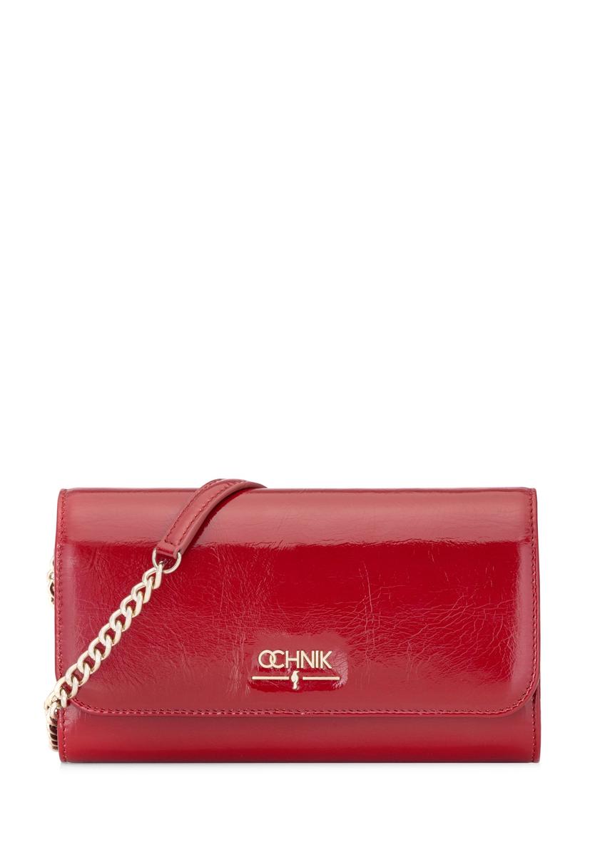 Red leather clutch bag TORES-1215-4B(W26), front product view on white background.