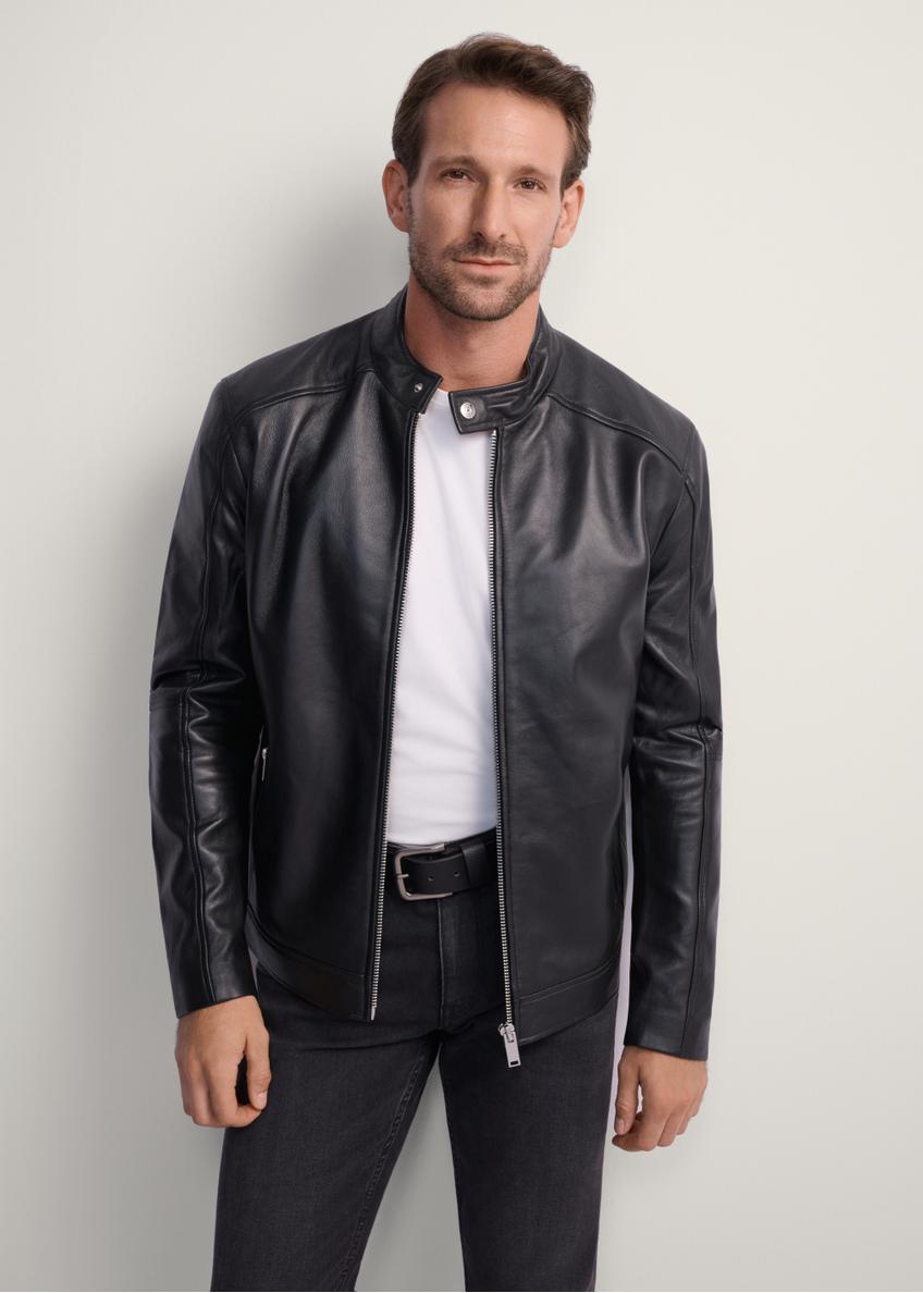 Men's leather jacket with stand-up collar KURMS-0298-1040(KS)