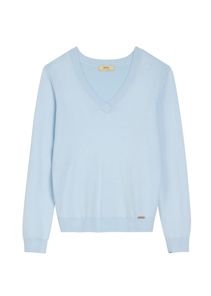 Light blue V-neck sweater SWEDT-0201-7A(W26)