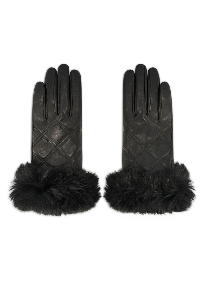 Women's leather gloves with rabbit fur REKDS-0071A-99(Z26)