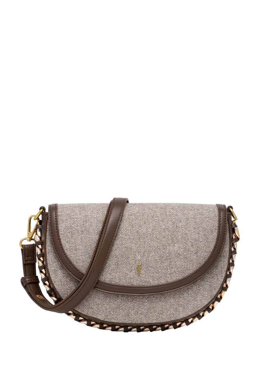 Beige herringbone women's shoulder bag TOREC-1329-1P(Z26), front product view on white background.