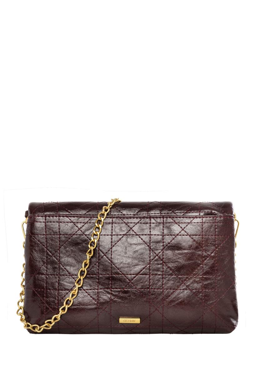 Burgundy women's handbag with chain TOREC-1335-4D(Z26) - front product view, on white background.