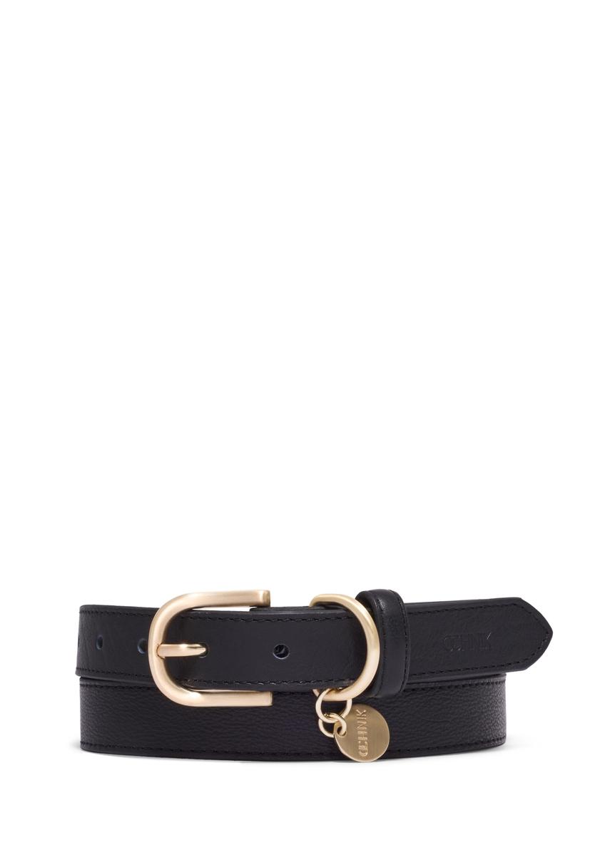 Women's black leather belt PASDS-0275-9I(Z26), front view of the product on a white background.