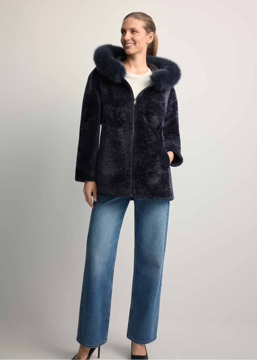 Women's double-sided leather sheepskin coat KOZDS-0094-1397(Z25), front view of the product on a model. Full body visible.