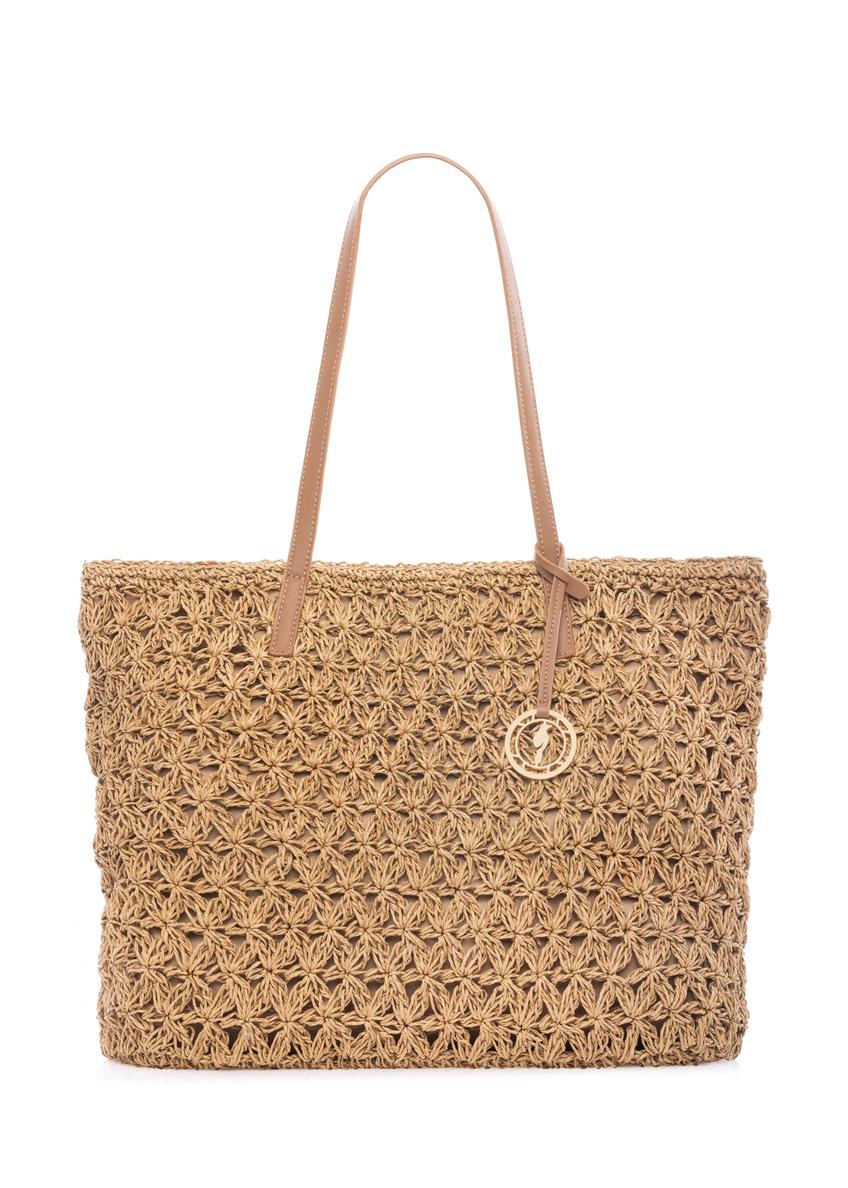 Straw shopper bag TOREC-1218-1E(W26) - front product view, on white background.