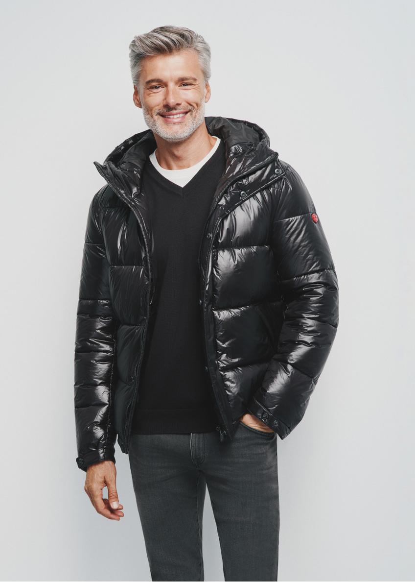 Black men's quilted jacket with hood KURMT-0340-99(Z24)-02