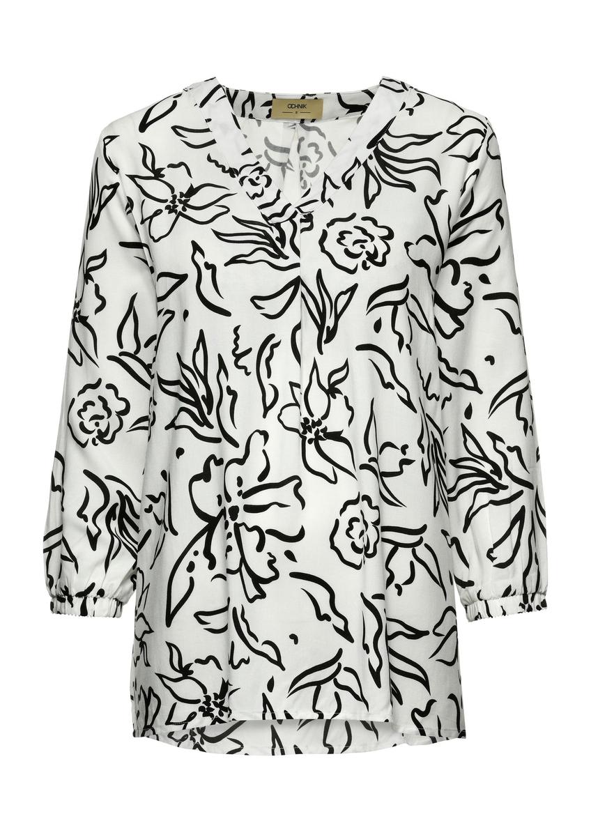 White women's blouse with black flowers BLUDT-0172-12(W25)-01