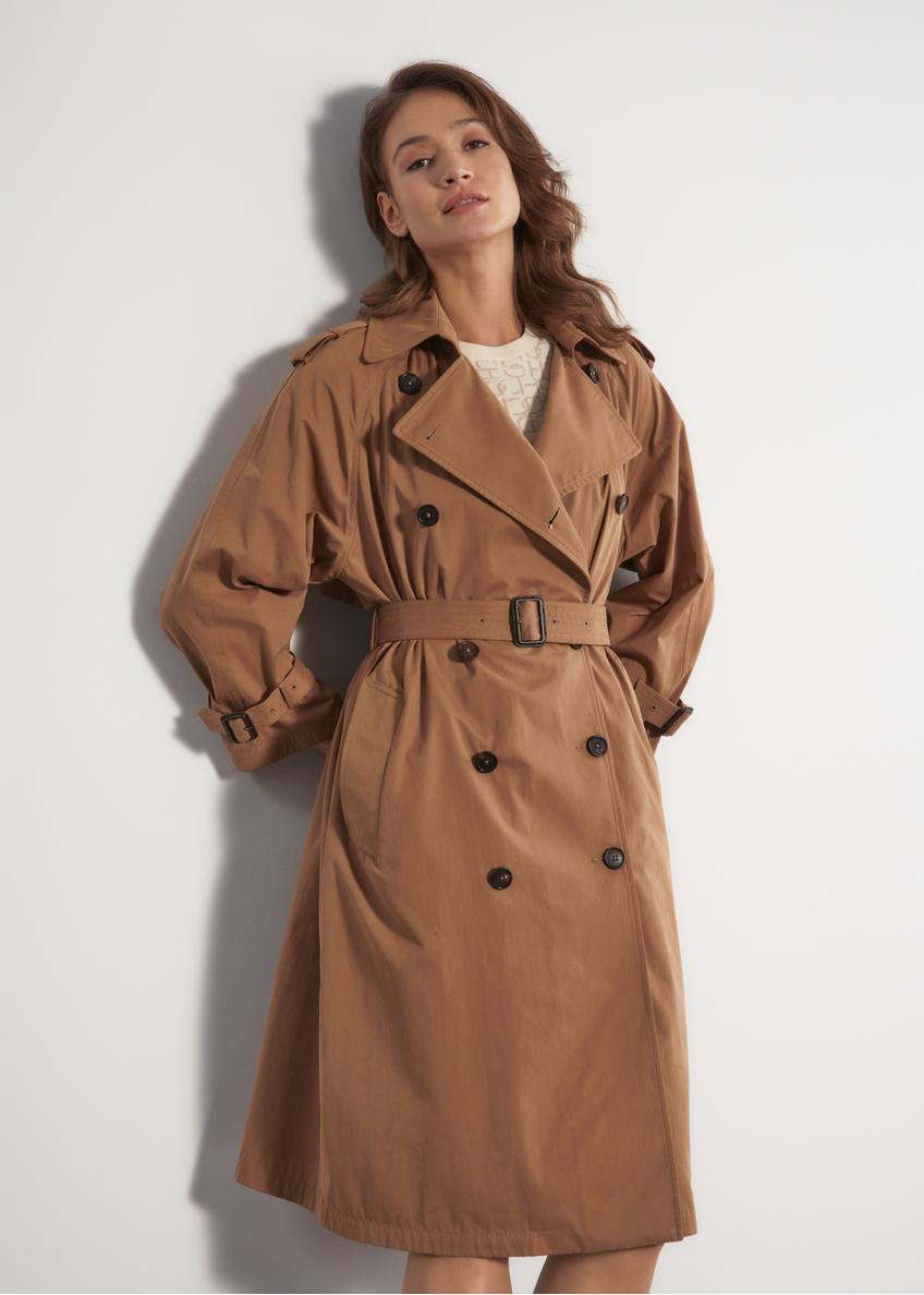 Brown women's coat with belt KURDT-0430-24(W23)-01