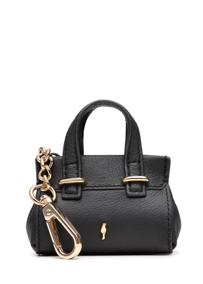 Black leather handbag-shaped keychain BRELOK-0214-99(Z25), front product view on white background.