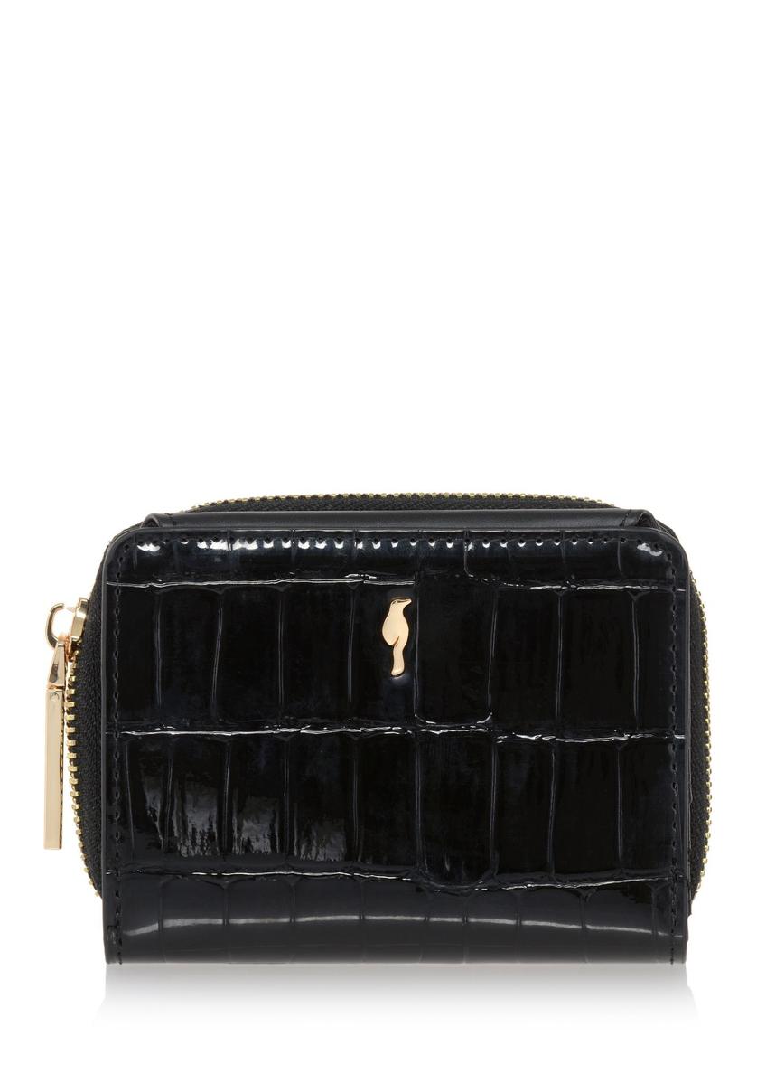 Small black croco women's wallet POREC-0352A-9G(Z26) - front product view on white background.