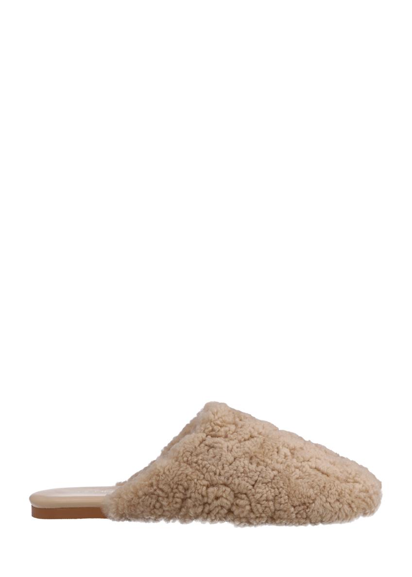 Beige women's wool slippers BUTYD-1318-1B(Z26), side view of the product on a white background.