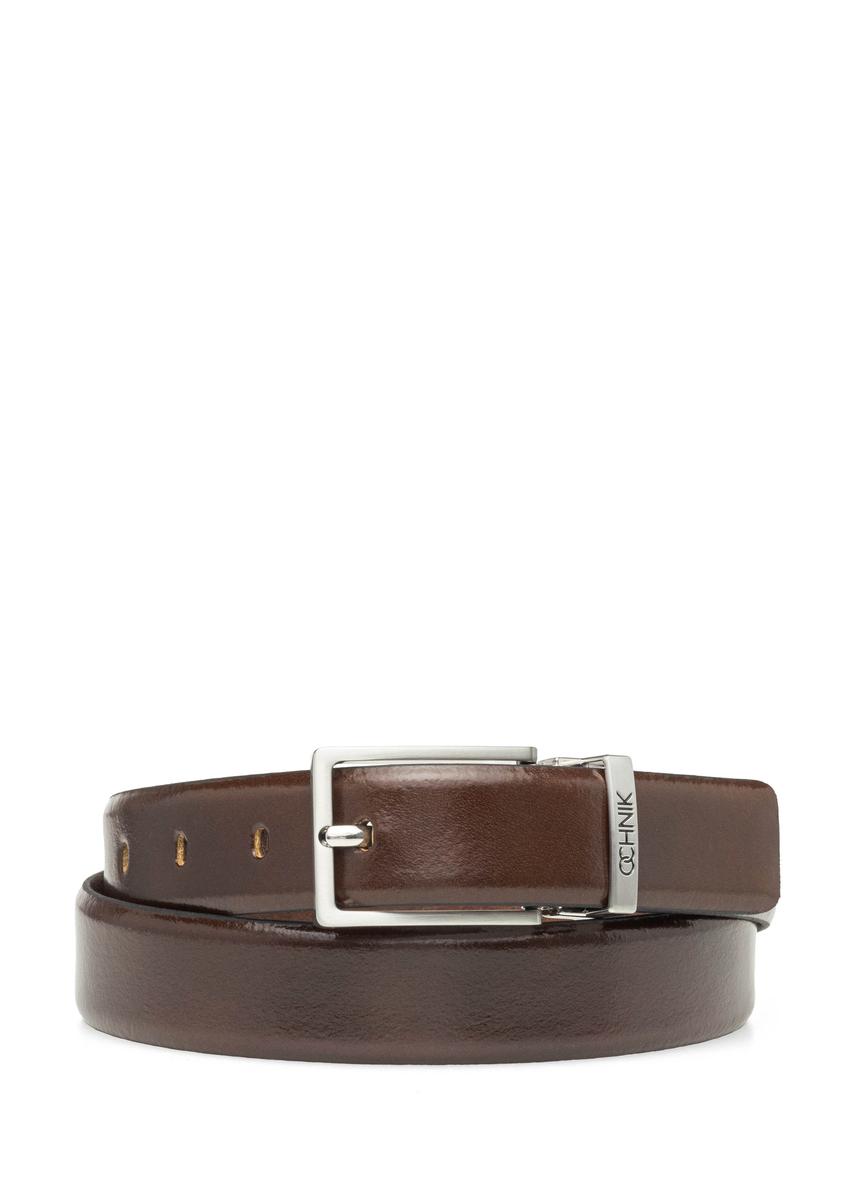 Men's brown leather belt PASMS-0263-1I(W26), front product view on white background.