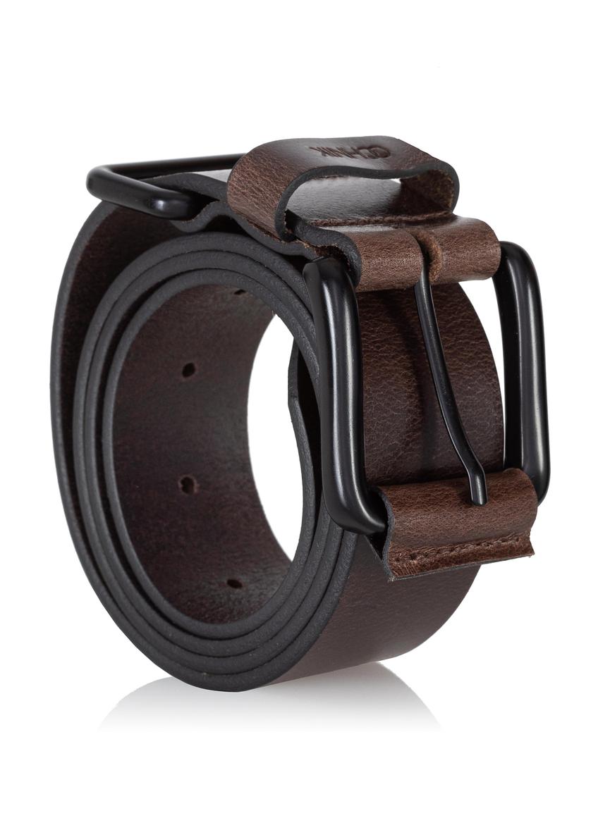 Dark brown leather men's belt PASMS-0241-89(Z24)