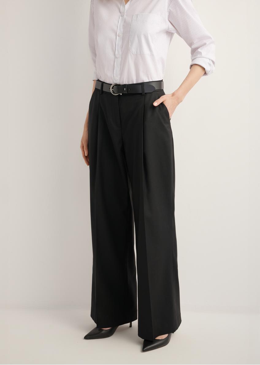Black women's wide leg trousers with creases SPODT-0126-99(Z26)