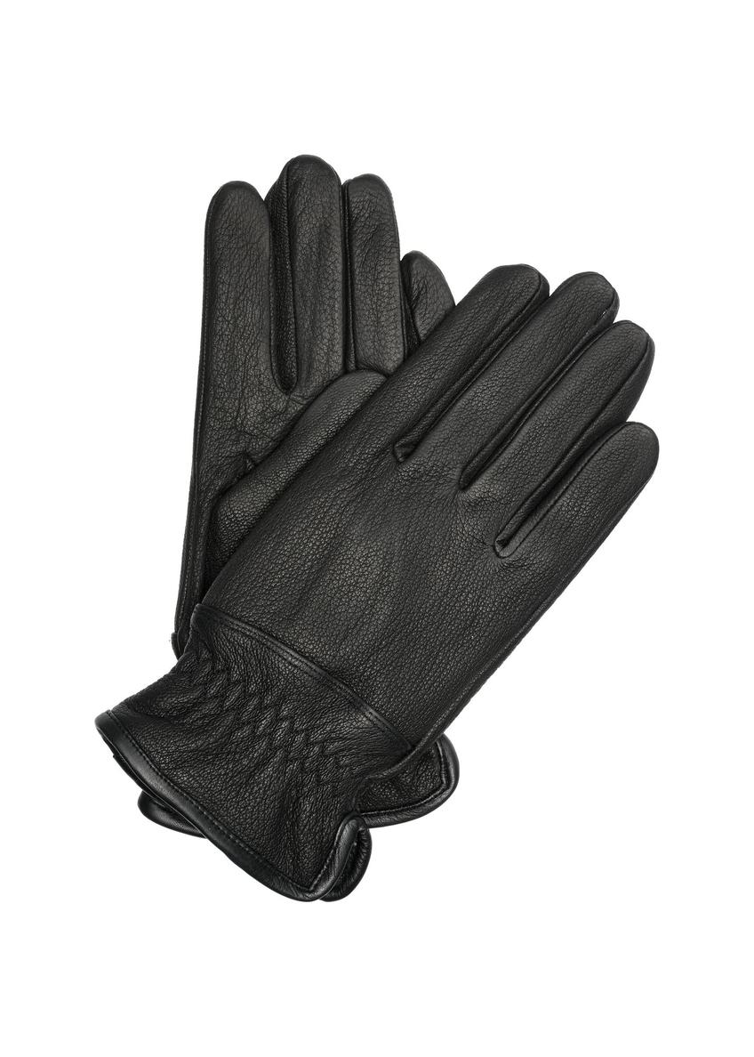 Men's black leather gloves REKMS-0078A-99(Z25), front product view on white background.