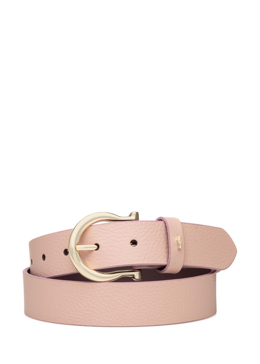 Pink women's leather belt PASDS-0274-5B(W26), front product view on white background.
