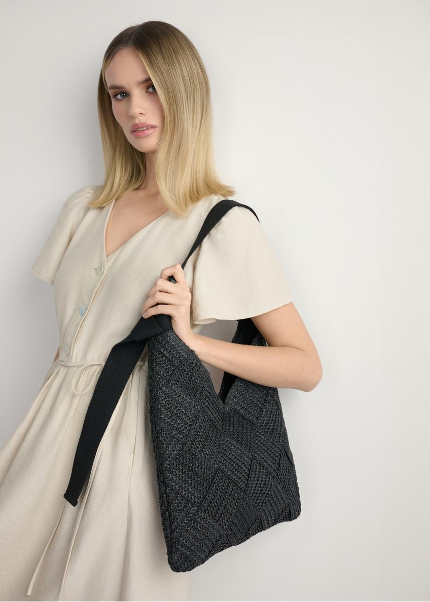 Black women's handbag made of natural fiber TOREC-1039-99(W26)