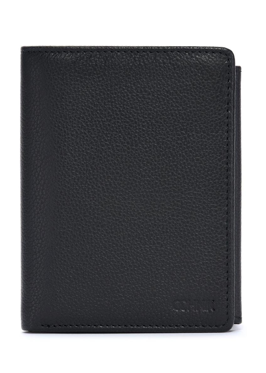 Black men's leather wallet PORMS-0632A-9I(W26), front product view on white background.