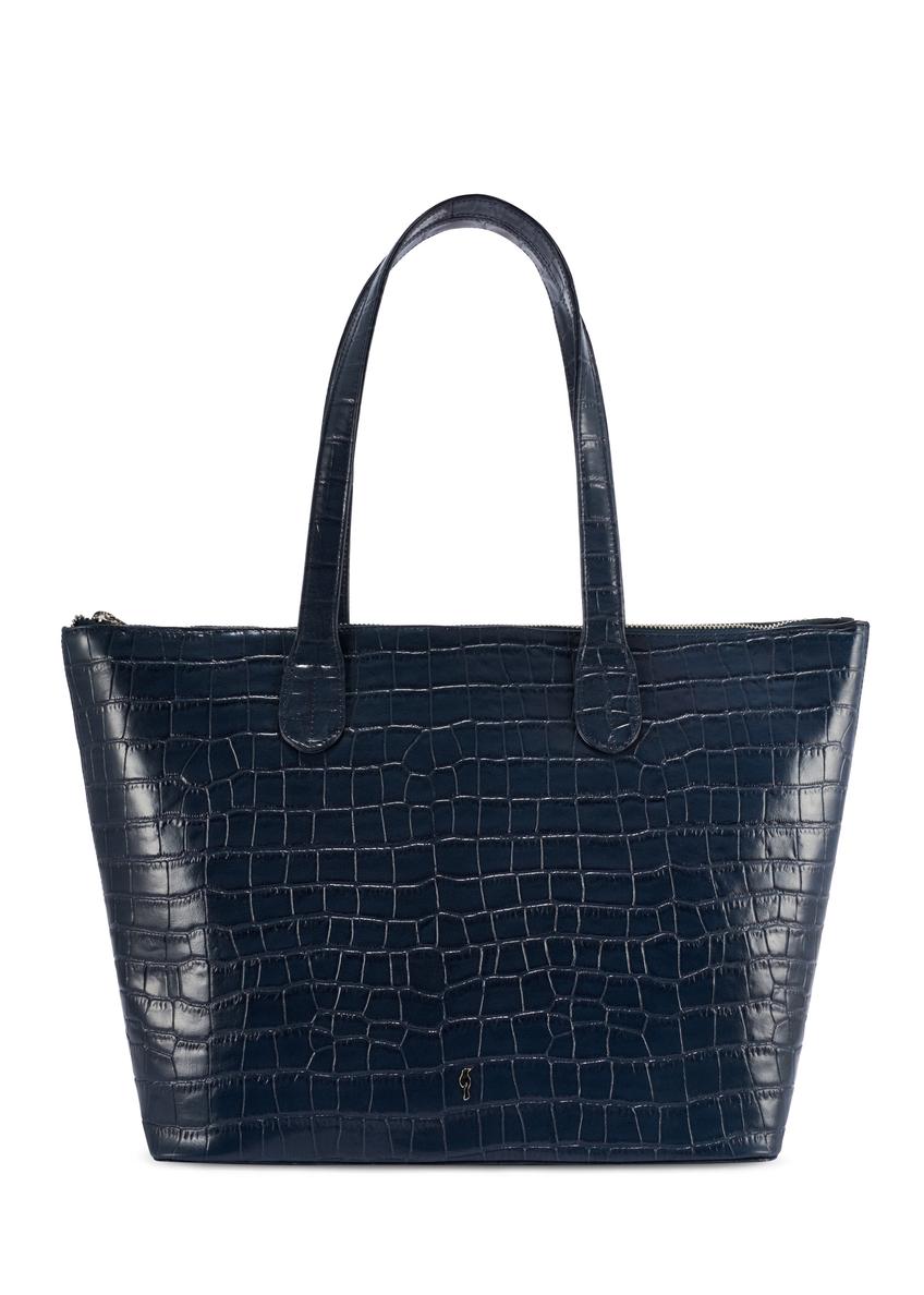 Women's navy blue leather shopper bag TORES-0939F-7D(W26)