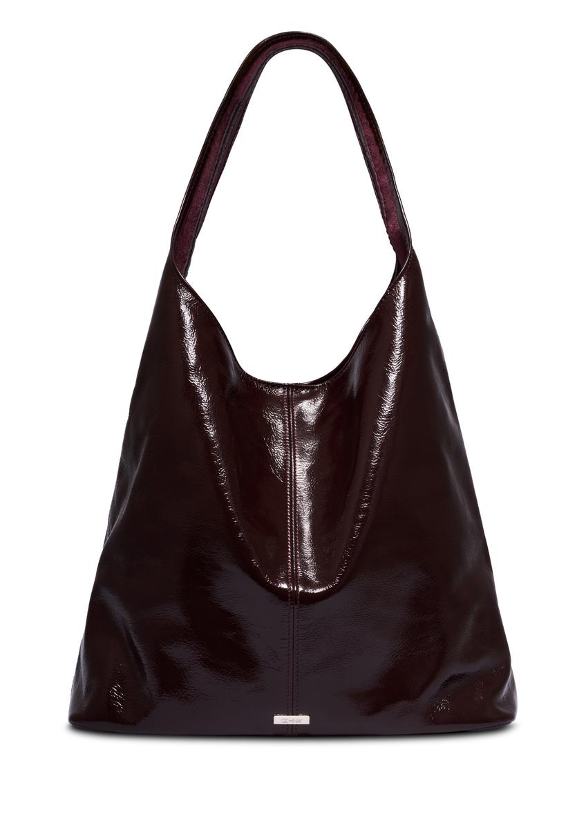 Burgundy leather shopper bag TORES-1372-4D(Z26), front product view on white background.