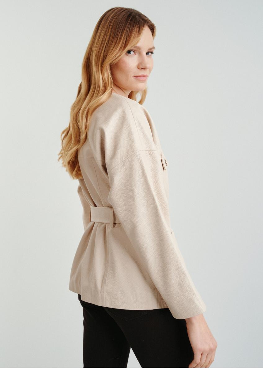 Beige women's spring leather jacket KURDS-0467-1191(W24)