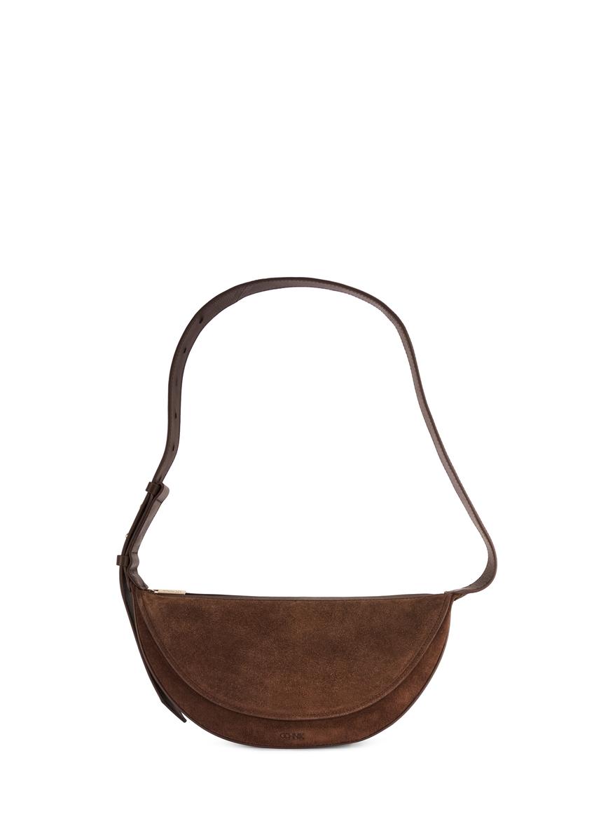 Brown suede semi-circular women's handbag TORES-1178-89(Z25) - front product view on white background.