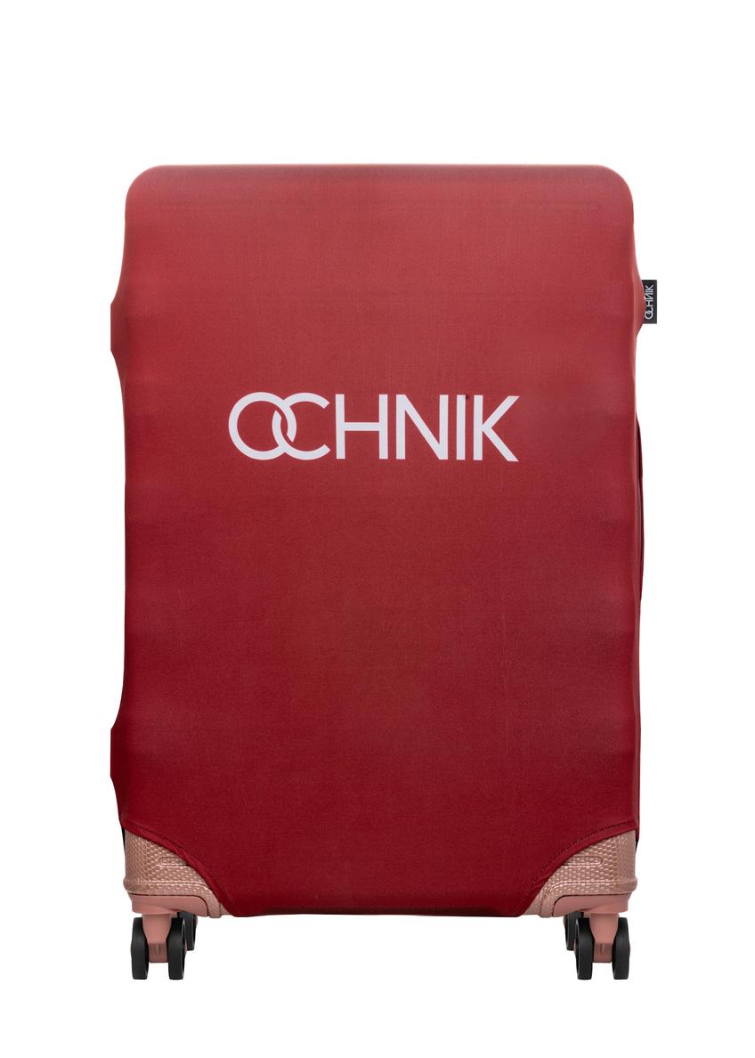 Red cover for a large suitcase with the AW-013-0002-4B-L(W26) logo, front product view on the suitcase.