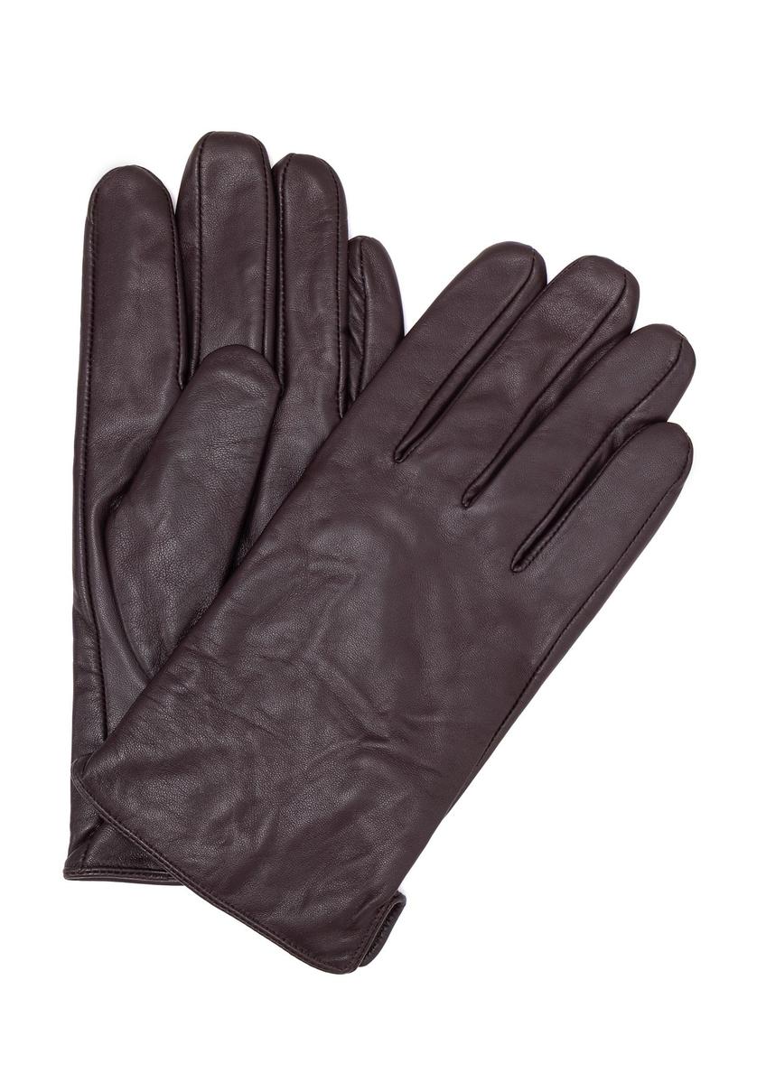 Men's brown leather gloves REKMS-0009A-1I(Z26), front product view on white background.