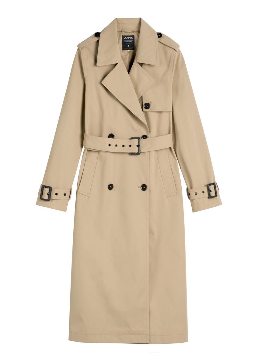 Long beige women's coat KURDT-0512-1C(W26)