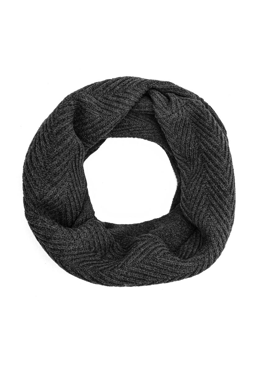 Men's scarf in graphite color SZAMT-0066-99(Z25) - product view from above on a white background.