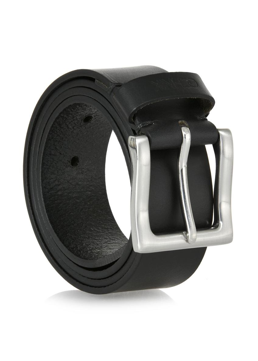 Black leather men's belt with square buckle PASMS-0254-99(W24)