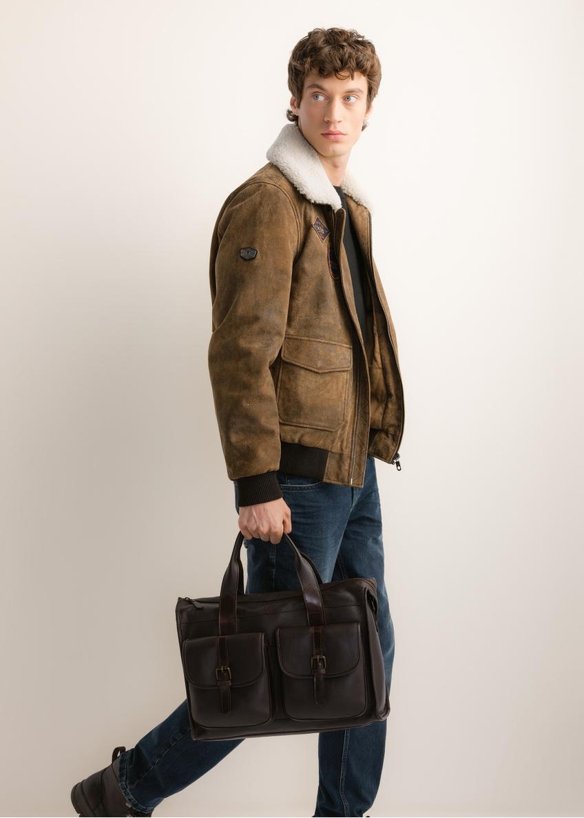 Brown leather men's briefcase TORMS-0521-1H(Z26)