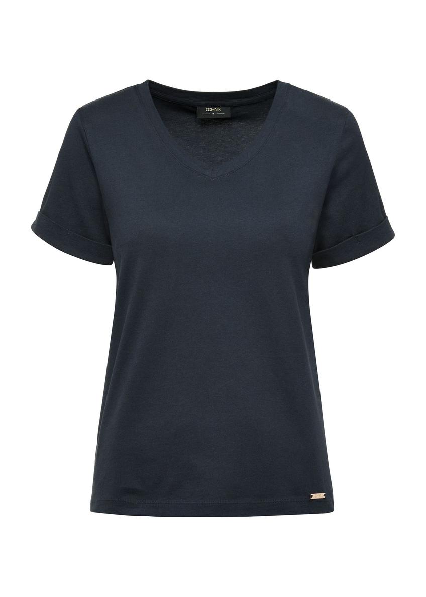 Navy blue women's v-neck t-shirt TSHDT-0118-69(W25)-01