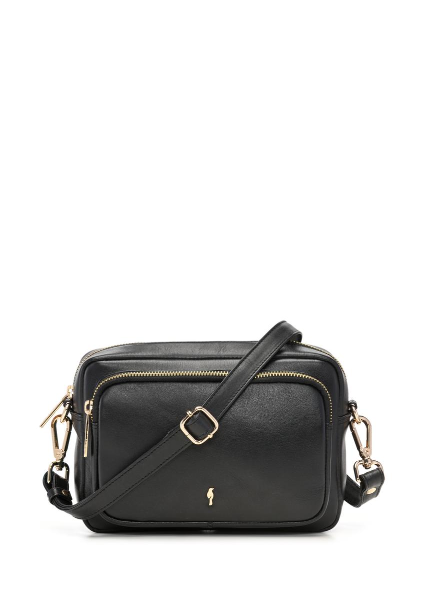 Black leather women's shoulder bag TORES-1331-99(Z26), front product view on white background.