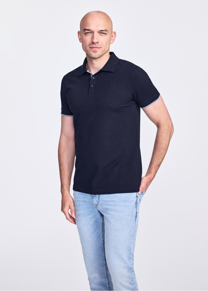 Navy blue men's cotton polo shirt POLMT-0045B-69(W25)-01