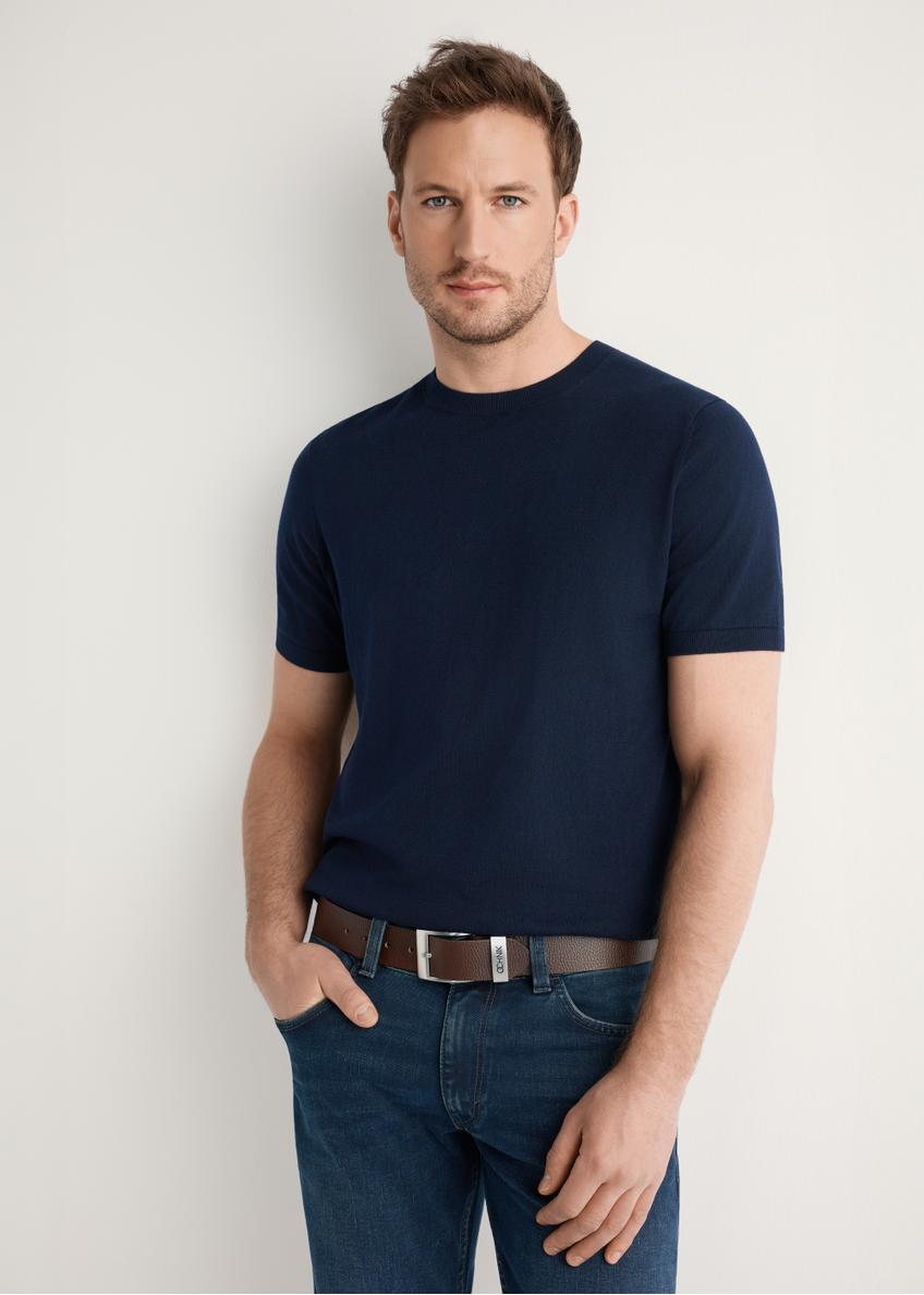 Navy blue men's silk T-shirt TSHMT-0138-7E(W26)