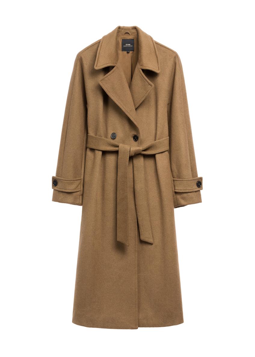 Women's cashmere coat with wool PLADT-0061-24(Z25), product view from the front on a white background.