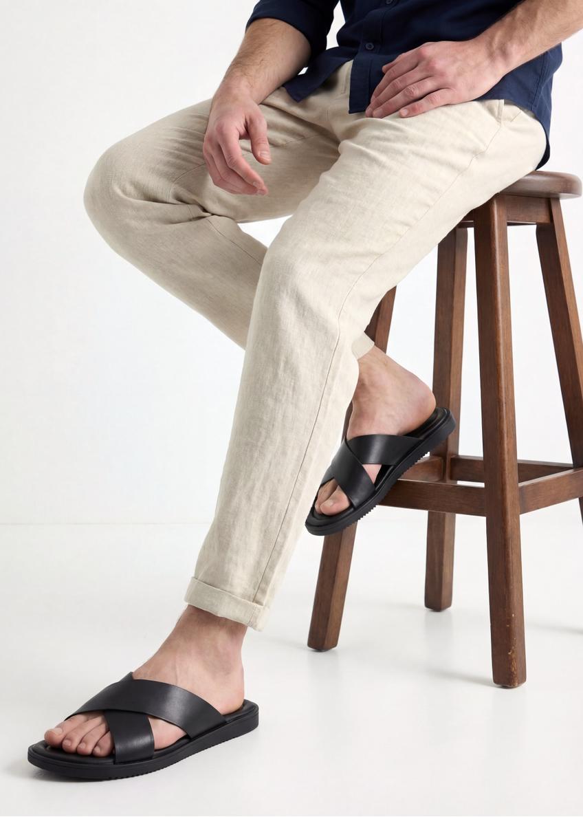 Men's black leather flip-flops BUTYM-0536-99(W26)